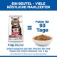 Hill's Science Plan 7-kg-Katzenfuttertüte mit getigerter Katze neben einem Napf mit Trockenfutter; deutscher Text 'Futter für 93 Tage' und '7-kg-Beutel'.