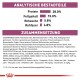Nährwertinformationen für Haustierfutter auf Deutsch, die Zutaten, Protein (28%), Fett (15%) und andere Komponenten detailliert.