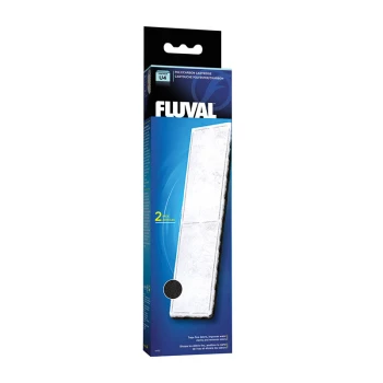 Dispositif de filtration charbons actifs Poly U4 Emballage de cartouche en polycarbonate Fluval U4, avec un fond bleu, montrant deux cartouches à l'intérieur, avec du texte en anglais et en français.