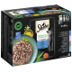 Sheba Nature's Collection Katzenfutterpackung mit 12 x 85g Portionen, mit einer Schüssel Fisch in Sauce, grünen Erbsen und einer Tomate.