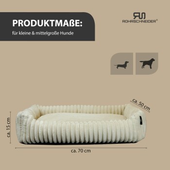 Maße des Hundebetts: ungefähr 70 cm x 50 cm x 15 cm, geeignet für kleine und mittelgroße Hunde.
