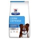 Sac de nourriture pour chien Hill's Prescription Diet Derm Defense, étiqueté pour les sensibilités environnementales, recommandé par les vétérinaires.