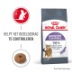 Royal Canin Appetite Control katvoerzak, met een afbeelding van een kat en een brokje, met tekst over het beheersen van bedelgedrag.