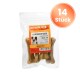 Packung Miracle Dog Snacks natürliche Kauknochen für Hunde, 12 cm, 4 Stück, Rindergeschmack, mit "14 Stück"-Etikett.
