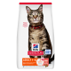 Sac Hill's Science Plan pour chats adultes avec un chat tigré au collier rouge, portant les mentions « Adult 1–6 », « 100 % équilibré », « au saumon »