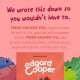 Pink ad showing ingredients: 'FRESH CHICKEN 35%, ... FRESH SALMON 5%' above an orange Edgard Cooper pet food bag.
