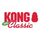 Logo KONG Classic : grand texte rouge 'KONG', silhouette rouge d'un jouet Kong, ovale vert marqué 'ROPE', inscription cursive rouge 'Classic'.
