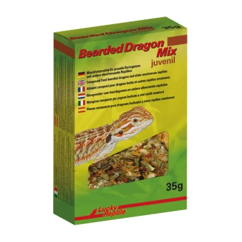 Opakowanie Bearded Dragon Mix z wizerunkiem smoka brodatego, z tekstem w wielu językach i etykietą wagową 35g.