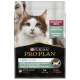 Sac Purina Pro Plan LiveClear avec visage de chat blanc/tigré ; texte : Réduit les allergènes sur le pelage des chats, Adulte stérilisé 1+