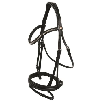 Schwarzes Leder-Haustiergeschirr mit dekorativen Strasssteinen, mit verstellbaren Riemen und einem robusten Design für Komfort und Kontrolle.