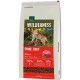 Torba z jedzeniem dla kotów Real Nature Wilderness Adult z dzikim kotem, oznaczona "Pure Beef" (70% wołowiny, 30% owoców/warzyw, 0% zbóż).