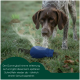 Drei strapazierfähige Stoff-Hundetrainings-Dummy-Spielzeuge in Blau, Orange und Grün mit schwarzen Griffen.
