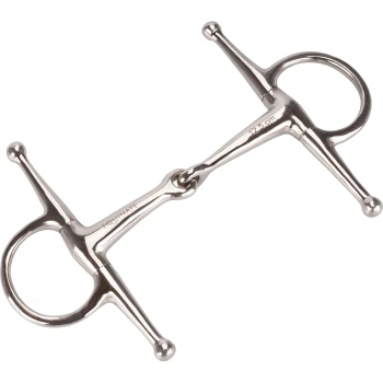 Ein glänzendes Edelstahl-Pferdegebiss mit einem doppelt gelenkigen Design, mit zwei Ringen und einem zentralen Gelenk, das 12,5 cm misst.