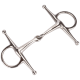 Ein glänzendes Edelstahl-Pferdegebiss mit einem doppelt gelenkigen Design, mit zwei Ringen und einem zentralen Gelenk, das 12,5 cm misst.