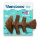 Large Benebone fish-shaped dog chew toy, flavored with jack salmon, suitable for dogs under 90 lbs, with a playful design and packaging.