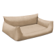 Beiges Haustiersofa mit einer weichen, plüschigen Oberfläche und niedriger Rückenlehne, entworfen für Komfort und Entspannung.