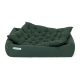 Grünes Haustierbett mit gepolstertem Design und zwei abnehmbaren Kissen, mit dem Logo 'Doctor Bark' an der Seite.