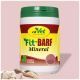Behälter mit cdVet Fit-BARF Mineral-Tiernahrungsergänzung, beschriftet mit '100% NATUR', mit einem grünen Deckel und einem Messlöffel daneben.