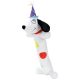 Ein plüschiges Hundespielzeug mit einer Partyhut, das ein lächelndes Gesicht, bunte Punkte und ein rotes Halsband zeigt, ideal für die Spielzeit mit Haustieren.