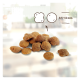 Haufen brauner Trockenfutter-Kroketten mit Größendiagramm und Formskizzen, beschriftet '9,5–12 mm'.