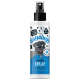 Flasche Bugalugs Falten-Spray für Hunde, 200 ml, mit Cartoon-Mops und Text „Von Menschen getestet, nicht an Tieren.“