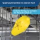Gelbes Hundespielzeug in einer Spülmaschine, mit Text: "Spülmaschinenfest im oberen Fach" und "Einfache Reinigung nachdem der Kauspaß vorbei ist."