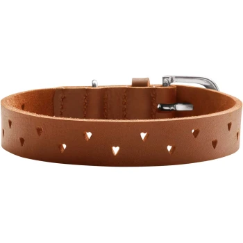 Brauner Leder-Hundehalsband mit herzförmigen Ausschnitten und einer silbernen Schnalle.