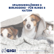 Blauer Hintergrund mit dem Text "Spezielle Zusammensetzung", der Melissa- und Baldrianextrakte auflistet, mit einem Bild einer 1,6 cm Pille und dem GIGI-Logo.