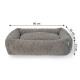 Panier rectangulaire en peluche grise texturée avec bords relevés, étiquette blanche ; dimensions indiquées 80 cm, 55 cm et 21 cm.