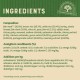 Ingredients list for a hypoallergenic pet food, detailing composition, analytical constituents, and additives per kg, with a green background.