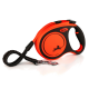 Eine leuchtend orange ausziehbare Hundeleine mit einem schwarzen Griff, mit einer Silhouette eines Hundes und dem Text 'XTREME' an der Seite.