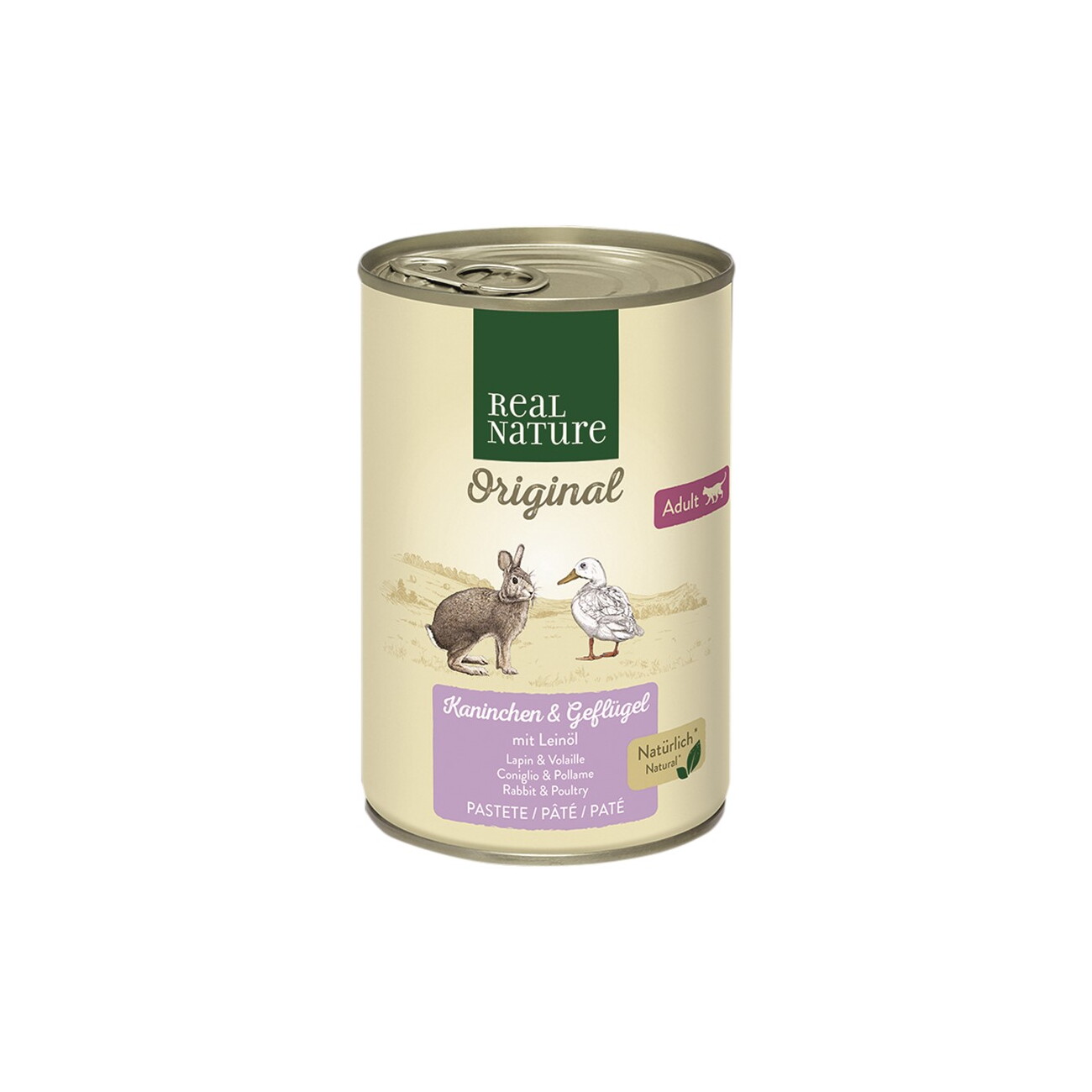 REAL NATURE Original Nassfutter Katze, Adult, Kaninchen und Geflügel mit Leinöl 6x400 g