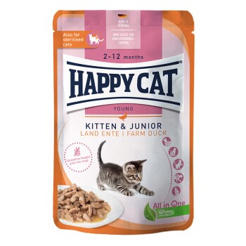 HAPPY CAT Young Meat in Sauce Kitten & Junior Land Ente 20×85 g HAPPY CAT Young Meat in Sauce Kitten & Junior Land Ente 20×85 g