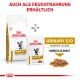 Royal Canin Urinary S/O Haustierfutterverpackung, die eine Trockenfuttertüte und einen Nassfutterbeutel mit der Aufschrift "Moderate Calorie" und "Morsels in Gravy" zeigt.