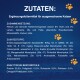 Zutatenliste für Ergänzungsfuttermittel für ausgewachsene Katzen, einschließlich Inhaltsstoffe, Zusatzstoffe und analytische Bestandteile.