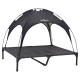 Erhöhtes schwarzes Haustierbett mit gewölbtem Baldachin, Netzschlaffläche, vier Beinen und 'vidaxl.com'-Logo auf dem Baldachin.