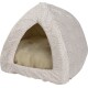 Gemütliches Haustierzeltbett mit gemustertem Äußeren und weichem beigen Innenraum, perfekt für kleine Haustiere zum Kuscheln.