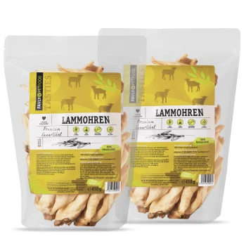 Lammohren 900 g Zwei Tüten "Lammohren" Hundeleckerlis, gekennzeichnet als Premiumqualität, 100% Naturprodukt, jede mit 450g.