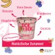 Buntes "ICE ICE buddy" Hundeeisbehälter mit Banane, Rote Beete, Blaubeere, Quinoa und deutschem Text "Volle Transparenz!"