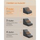 Drei Größen grauer Haustiertreppen mit Maßen und Tragfähigkeit, ideal für Stühle, Sofas und Betten bis 53 cm.