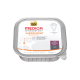 Emballage de nourriture diététique pour animaux de compagnie étiqueté "Select Gold Medica Veterinary Diet Nierendiät" pour la santé rénale, avec une portion de 150g de pâté au bœuf.