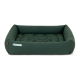 Grünes Tierbett mit gepolstertem Design, beschriftet mit "Doctor Bark", mit hohen Seiten für Komfort und Unterstützung.