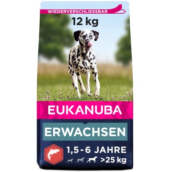 Torba karmy dla psów Eukanuba, 12 kg, odpowiednia dla dorosłych psów w wieku od 1,5 do 6 lat, dla psów powyżej 25 kg, z żywym wzorem.
