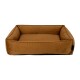 Braunes rechteckiges Haustierbett mit weichem Stoff und erhöhten Kanten, entworfen für Komfort und Unterstützung.