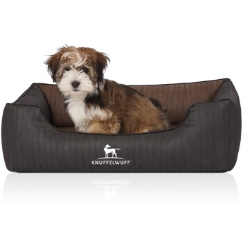 Orthopädisches Hundebett Outback aus laser-gestepptem Kunstleder schwarz/ braun M-L