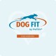 DOG FIT by PreThis® Logo mit springendem Hund und orangefarbenem Button 'Jetzt entdecken'.