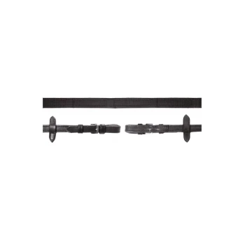 Zügel Durasoft Grip schwarz/ silber WB (Warmblut) Schwarze Hundeleine aus mehreren Blickwinkeln präsentiert, die ihr robustes Design und die verstellbaren Eigenschaften zeigt.