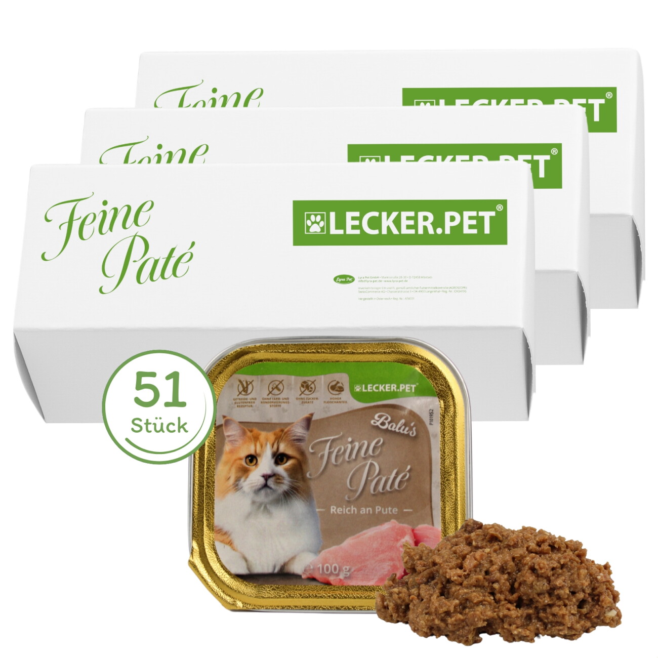 Lyra Pet Lecker.Pet Balu's Feine Paté Reich an Pute Katzenfutter Nassfutter Vollnahrung 5,82 kg