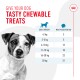 Image of a dog with text "Give Your Dog Tasty Chewable Treats" and a chart showing recommended daily treat amounts based on dog weight.