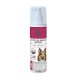 Flasche von Take Care Anti-Plaque Spray für Haustiere, mit einem lächelnden Hund, mit Text in mehreren Sprachen über Zahnpflege und Plaque-Reduktion.
